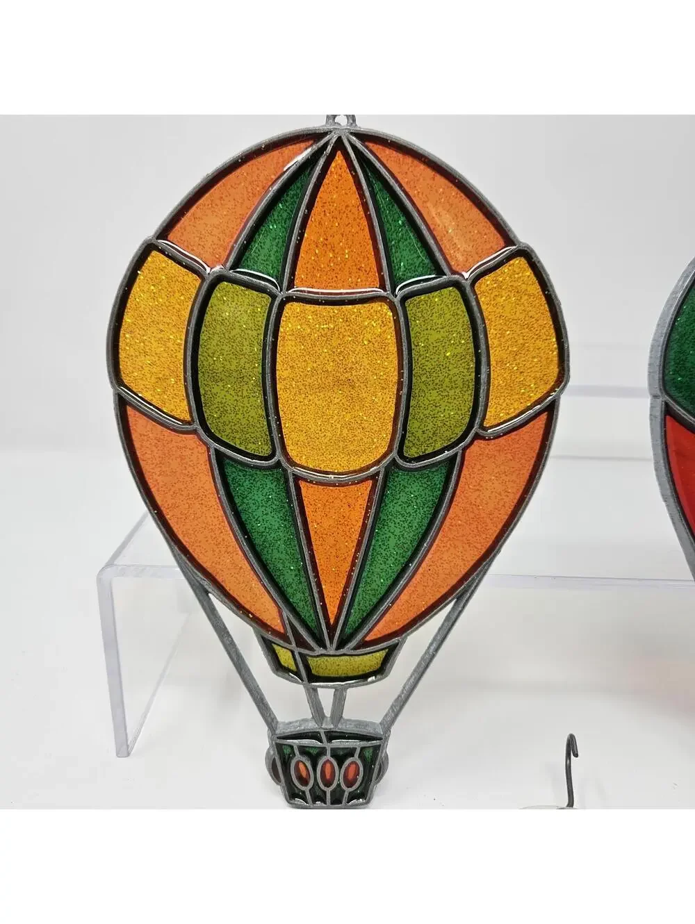 2 Vntg Multicolor Plexiglass Acrylic Hot Air Balloon Suncatchers Ornaments 7.25